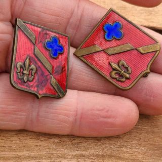 Matched Pair Italian Made Wwii 337th Field Artillery Battalion Dui Di Crest Pins