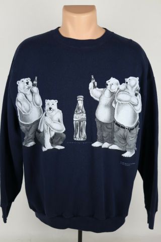Vintage 1996 Coca Cola Polar Bears Adult Xl Graphic Crewneck Sweatshirt Usa Made