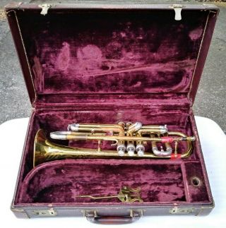Vintage 1954 Conn Trumpet W/ Hard Case Elkhart In Indiana Usa - Needs Work