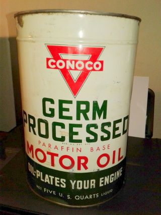 Vintage 5 Quart Conoco Motor Oil Can Empty Continental Oil Co Ponca City Ok