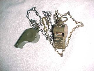 Wwii Era 1945 Drab Whistle And Regulation Solid Brass U S Army Whistle