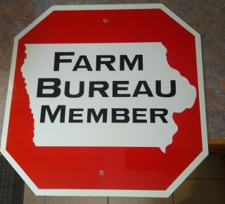 Rare Vintage Iowa Farm Bureau Double Sided Metal " Stop " Sign.  Nos &