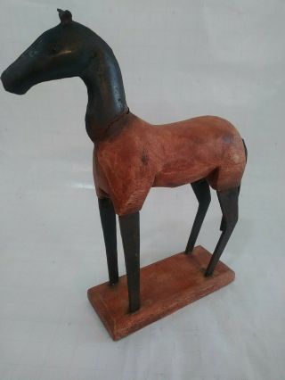 Vintage Folk Art Wood And Metal Horse Figure Sculpture Handmade Shape