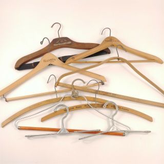 9 Vintage Wood Advertising Hangers Clothing,  Hotels,  Dry Cleaners