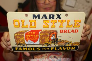 Marx Old Style Bread Grocery Store Bakery Gas Oil Porcelain Metal Sign