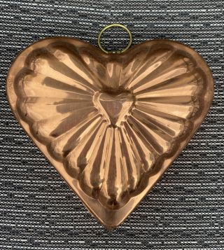 Heart Shaped Copper Jello Mold With Brass Hanger