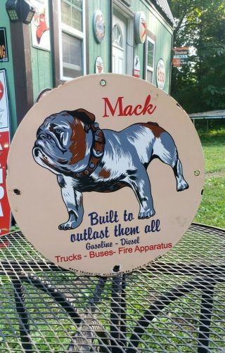Mack Truck Porcelain Metal Sign Bulldog Vintage Service Diesel Oil Gas Gasoline