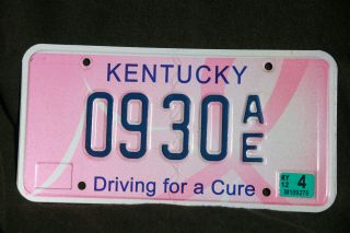 2012 Kentucky License Plate Driving For The Cure Cancer Awareness
