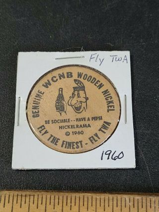 Rare 1960s Pepsi - Cola Twa Wooden Nickel Connersville Ind.  Indian Theme