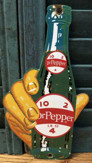 Vintage 1953 Dated Dr.  Pepper 10 - 2 - 4 Porcelain Advertising Door Sign Soda