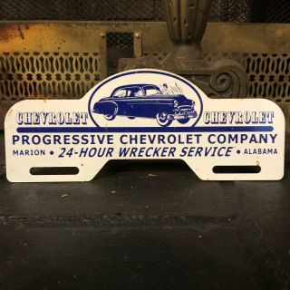 Vintage Progressive Chevrolet Company Metal License Plate Topper Sign