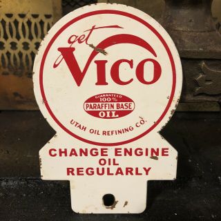 Vintage Get Vico Paraffin Based Motor Oil Metal License Plate Topper Sign