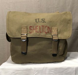 Wwii Us Army Canvas Musette Field Bag Dated 1943