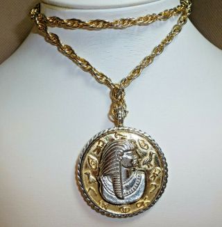 Wonderful Vintage Signed Pauline Rader Egyptian Revival 24 " Pendant Necklace