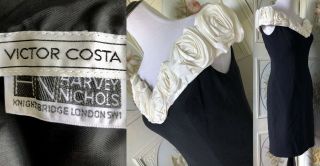 Vtg 80s Victor Costa Usa - Made Black Sleeveless Black White 3d Roses Dress 6 Euc