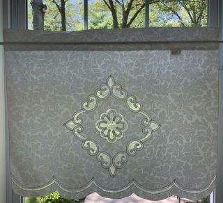 Vintage White Shabby Battenburg Lace Curtains Scallop Bottoms 6 Panels 24 X 30