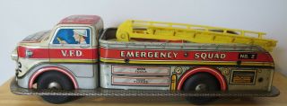 Vintage Marx Tin Battery Operated Vfd Emergency Squad Fire Truck 2
