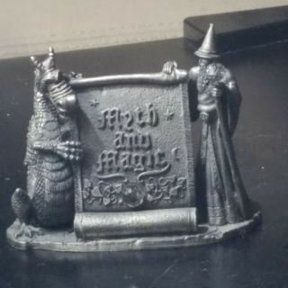 Vintage Pewter The Magical Encounter Myth And Magic Wizard And Dragon Figurine