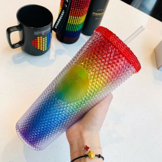 2021 China Starbucks Tumbler Straw Cup Rainbow Glitter Bling Diamond Studded