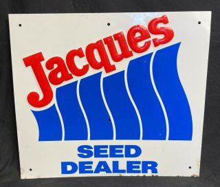 1984 Jacques Seed Dealer Embossed Metal Sign Farm Country Store Scioto Signs