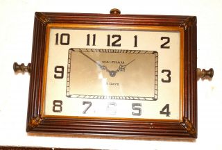 Antique Waltham 8 Day Swivel Mantel Desk Clock Missing Base Runs But Needs Care