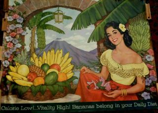 3 Litho Posters - Girl,  Fruit.  Scene " Eat Bananas $50.  00 For All 3