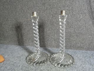 Pair Antique Glass Candelabra Bases Baccarat Pattern