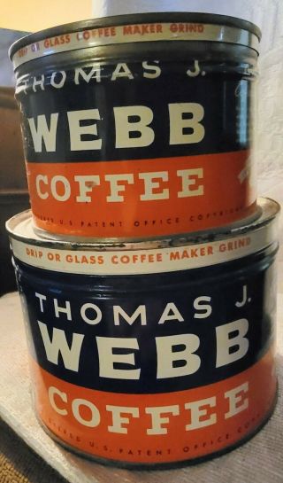 (2) Vintage Webb 1lb.  & 1/2 Lb.  Coffee Tins W/orig.  Lids Key Wind Great