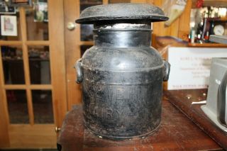 Antique Metal Fairfield Western Maryland Dairy 2 Gallon Milk Can Cast Iron Bails