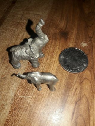 Miniature Pewter Baby Elephant Trunk Up & Brass Adult Elephant Trunk Up