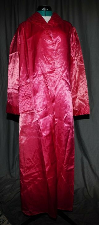 Vintage Satin Robe House Coat Glossy Silky Pockets Slippery Sissy Slick Bust 46