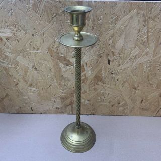 Vintage Brass Candlestick Holder - Twisted Stem & Drip Plate - 31cm