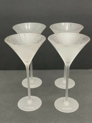 Belvedere Vodka Martini Glasses Frosted Silver Trees 9 " Set Of 4 James Bond 007