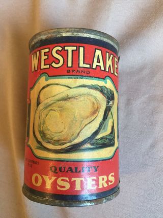 Vintage Westlake Oysters Tin Can 5oz United Grocers Great Graphics