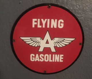 Vintage Flying A Gasoline Porcelain Enamel Gas Service Station Sign 11 3/4 In