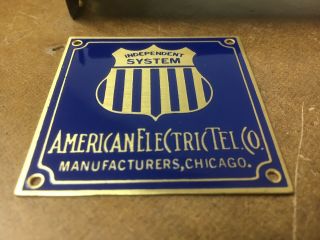 Vtg Brass Name Plate American Electric Tel Co Manufacturers Chicago
