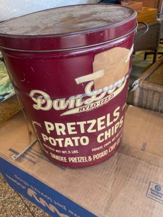 Vintage Red Dan Dee Hylo - Ized Pretzels Potato Chips Tin Can 3lb/5lb