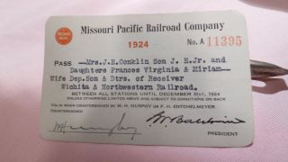 Railroad Pass 1924 Missouri Pacific Railroad Company Old Rr