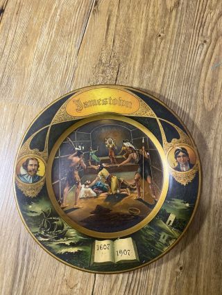 Vienna Art Plates 1907 " Jamestown " John Smith Pocahontas W.  H.  Owens & Company