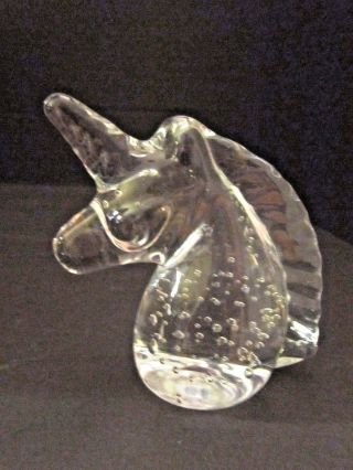 Art Glass Unicorn Paperweight Clear Controlled Bubbles Heavy 4 " Tall.  Art Studio