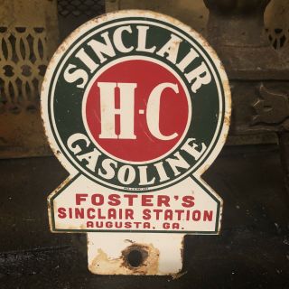 Vintage Sinclair Hc Gasoline Service Station Metal License Plate Topper Sign