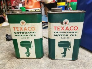 (2) Vintage 1 Quart Texaco Outboard Motor Oil Sae 30 Tin Cans
