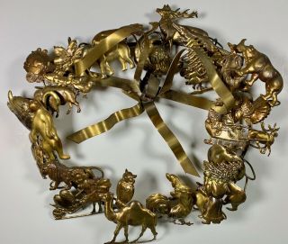 Vintage Small 9” Brass Dresden Petites Choses Wreath Holidays Christmas Animals