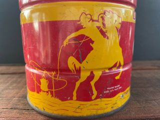 Vintage Solitaire Coffee 2 Lb Tin Can Denver Co,  Cowboy Roping Coffee On Horse