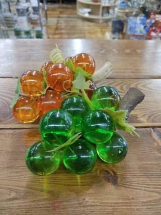 Vintage Mid Century Retro Lucite Acrylic Large Table Grapes Greens & Amber