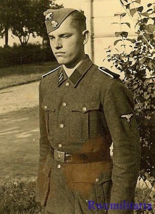 Rare German Elite Waffen Mann Soldier Posed By Roadside