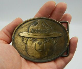 Vtg Smokey The Bear Brass Belt Buckle 1970 