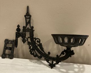 Vintage Cast Iron Ornate Oil Lamp Holder Wall Sconce Bracket Swing Arm