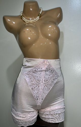 Vintage Olga Satin Long Leg Nylon Spandex Panty Girdle Shaper Silky Pink L