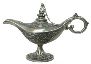 Pewter Aladdin Genie Vintage Tibet Oil Lamp Gift Incense Burner Decorative Euc